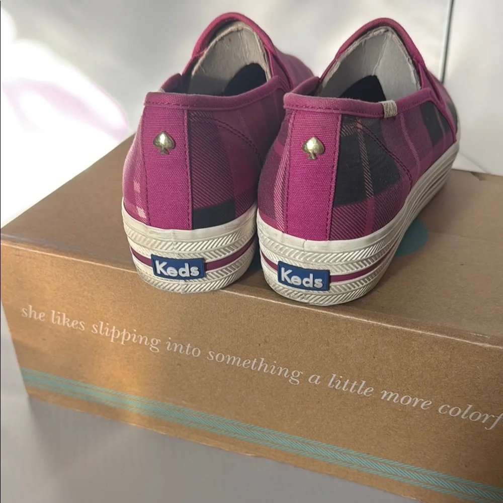 Kate Spade Keds Decker Pink Plaid Shoes - Picture 2 of 3